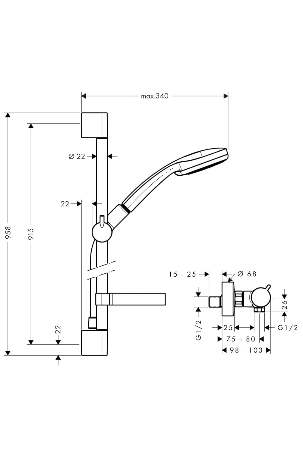 hansgrohe Croma 100 Zestaw prysznicowy Multi z termostatem Ecostat Comfort i drążkiem 90 cm chrom, 27085000