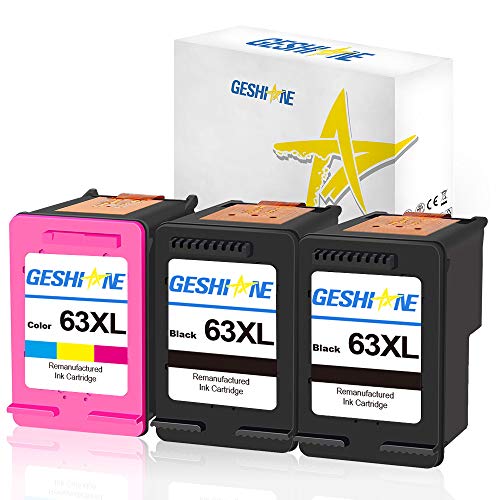 GESHINE 63XL 63 XL Remanufactured Ink Cartridge Replacement for HP 63XL High Yield Used for HP 4520 4516 Officejet 4650 3830 3831 4655 Deskjet 2130 2132 3630 3633 3634 (2 Black, 1 Tri-Color)