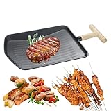 Padella versatile: Grazie alla doppia funzione di cottura e presentazione, questa padella grill semplifica la preparazione dei pasti; il manico antiscottatura in effetto legno garantisce una presa sicura, perfetta per eleganti.