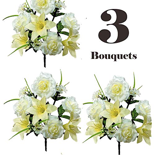 Realistic Faux Flower Bouquets or Centerpiece Arrangements, 3 Unit Pack, Collection of Spring