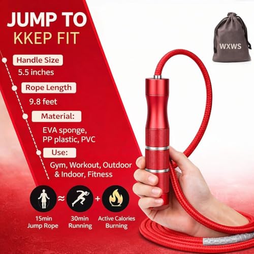 Image of Weighted Jump Rope - Heavy Jump Ropes with Adjustable Extra Thick Cable, Aluminum Handles, High-Speed Ball Bearings, Premium Skipping Rope for Workouts Crossfit Home Fitness MMA (Red)