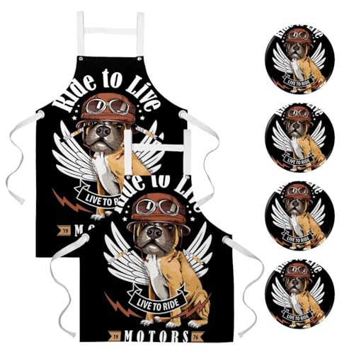 Tablier de cuisine bouledogue en lot de 2 taille unique multicolore pour bistrot et bar