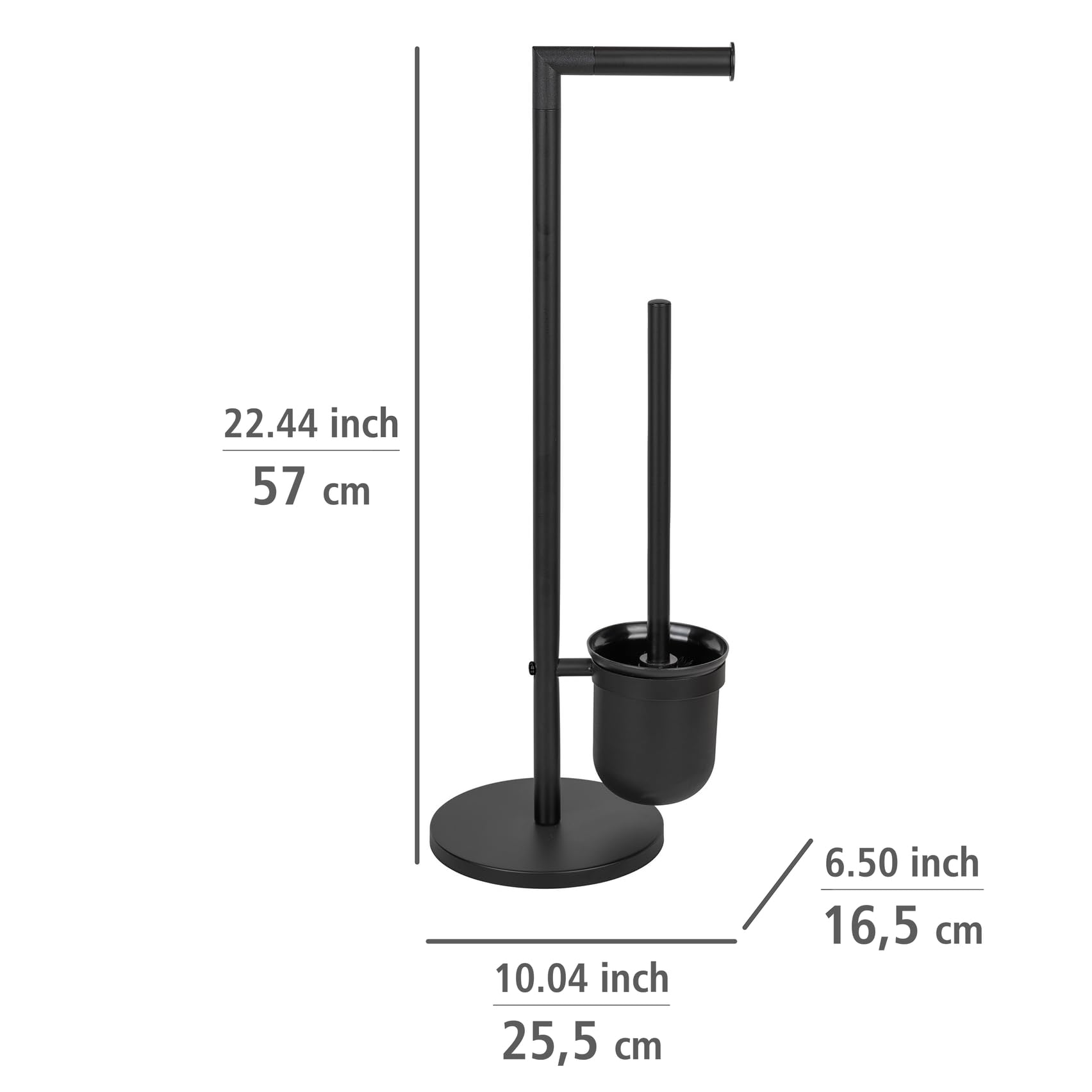 Relaxdays toiletbutler, metaal, HxBxD 63 x 23 x 17 cm, staande toiletrolhouder, wc-borstel met houder, modern, zwart