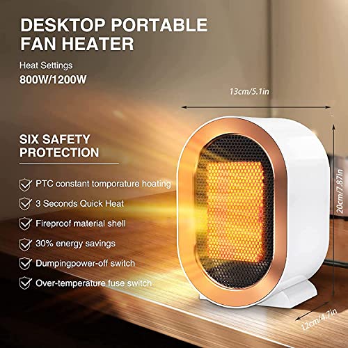 Verwarmingsventilator, 1200 W, energiebesparend, stil, 2 modi, oververhittingsbeveiliging en kantelbeveiliging, stille keramische ventilatorkachel voor kamer, badkamer, binnen (wit) - Afbeelding 3