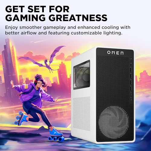 Image of HP OMEN 16L Gaming Desktop PC, AMD Ryzen 5 8400F, 16 GB RAM, 1 TB SSD, NVIDIA GeForce RTX 5060, Windows 11 Home, Microsoft Copilot, Panda Metal, TG03-0220 (2026)