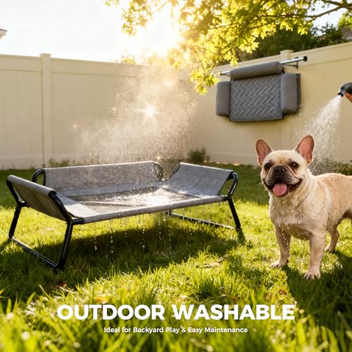 Lekespring Erhöhtes Hundebett Outdoor, Atmungsaktiv & Gepolstert, Stabiles X-Metallgestell, Waschbarer Bezug, Ganzjahres Hunde-Liege für Innen & Außen, Größe M, Grau