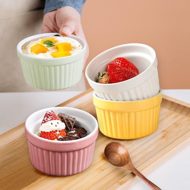 Juego de 6 tazas de porcelana for horno, for soufflé, for repostería y for helado, 240 ml(Yellow)