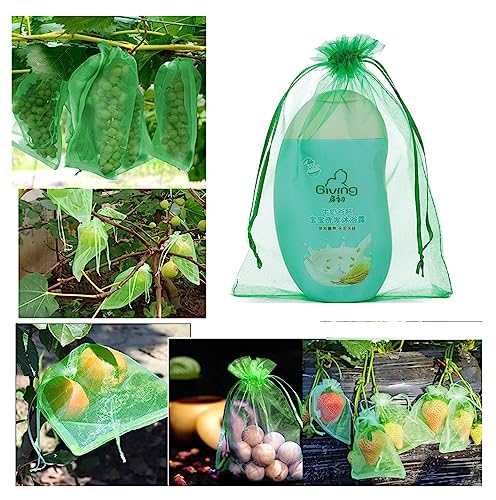 Egurs Grape Protective Bags 20 x 30 cm Green Organza Bags with Drawstring Organza Bag Grape Protection Bag Garden Mesh Bag Drawstring for Protection Against Birds Green Pack of 100