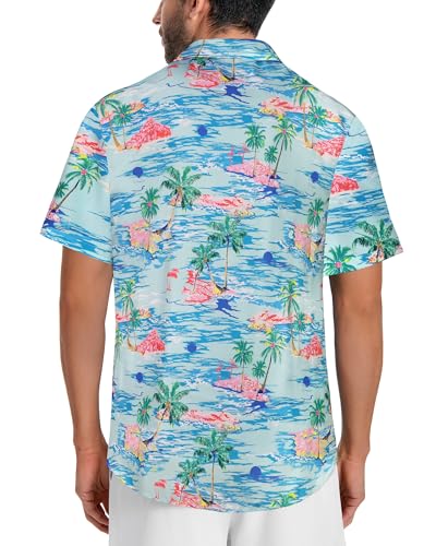 Image of Men Hawaiian Shirt Short Sleeve Summer Beach Button Down Shirts with Pocket