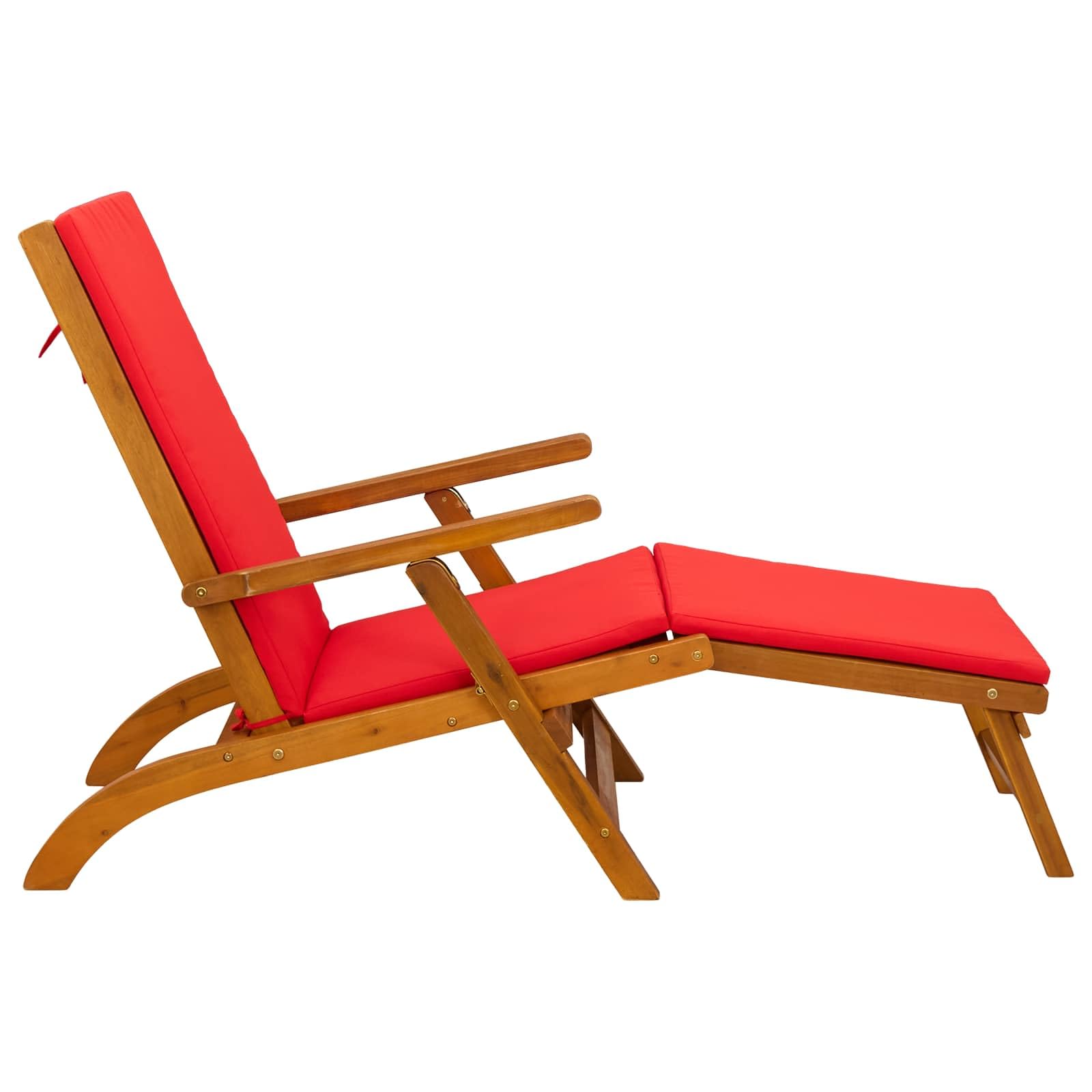 Tumbona de madera maciza de acacia, 55 x 146 x 91 cm, ajustable, plegable, con reposapiés integrado, ergonómica, para jardín, terraza, piscina, relajarse al aire libre