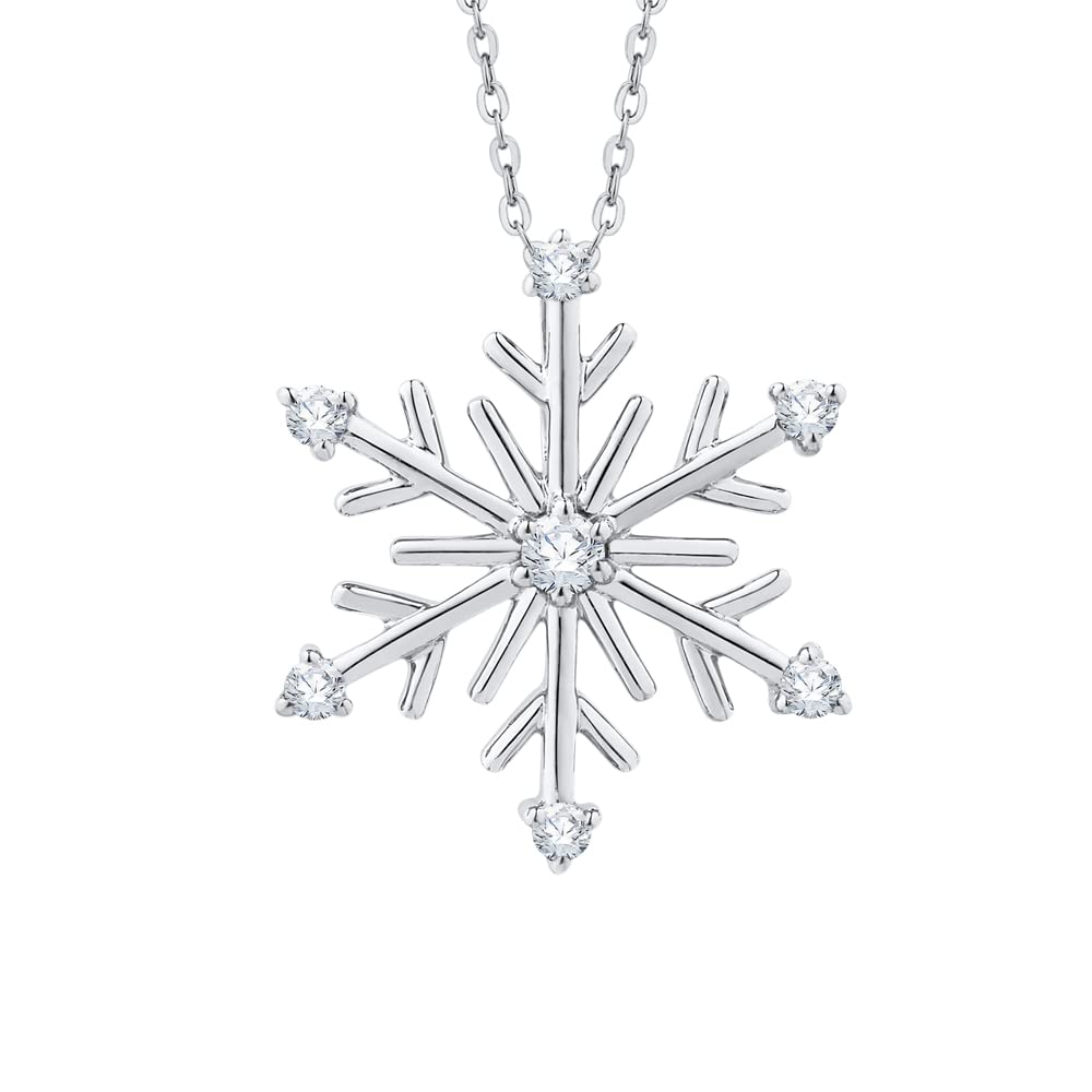 Cadena con colgante de diamante "copo de nieve en 14 K/10 K oro blanco (1/10 CTTW)
