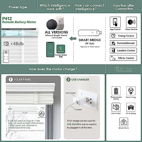 Yoolax Smart Real Wood Blinds, Motorized Wooden Blinds With Remote, Blackout Horizontal Venetian Blinds Cordless For Indoor Windows. 2 Inch Blinds Non-Faux Wood White.custom Size 28-87''W & 24-98''H #TOP3