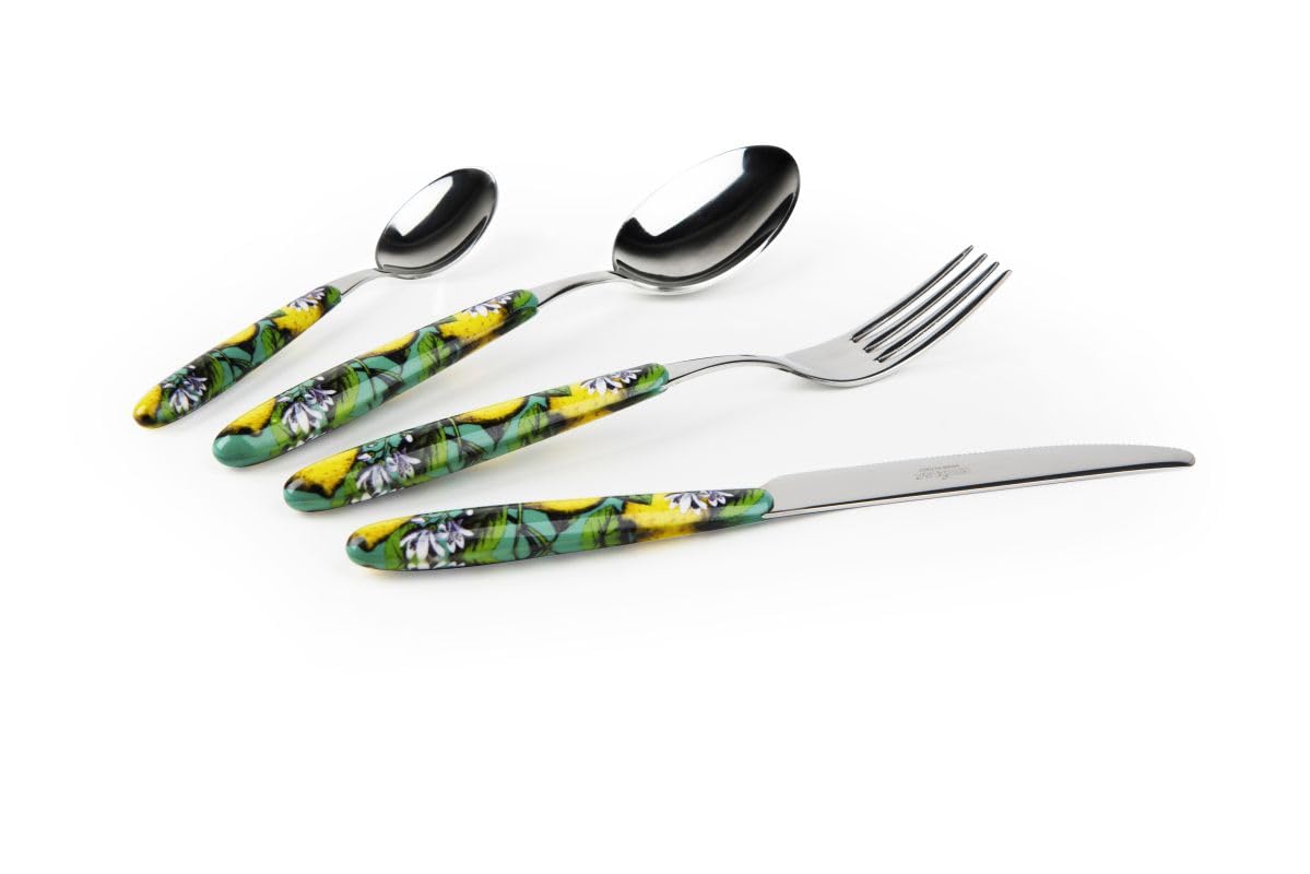 Excelsa Boboli Set 24 Posate, Acciaio Inox, Manici Decorati con Limoni, 6 Servizi