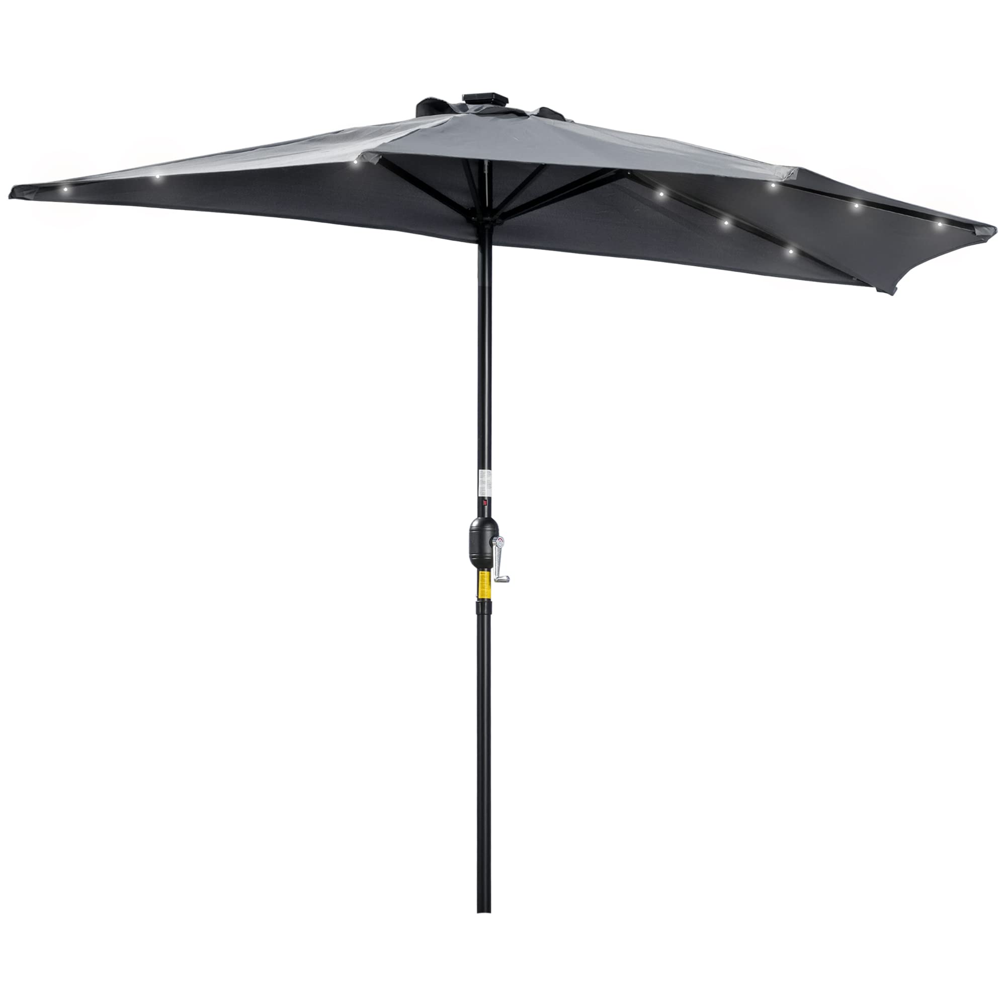 Outsunny Sombrilla Semicircular con 24 Luces LED Solar 270x135x240 cm Parasol de Jardín con Manivela Techo de Ventilación para Pared Balcón Terraza