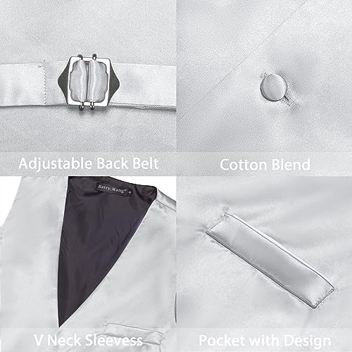 Image of Barry.Wang Vest for Men Business /Leisure Dress Suit Vests V-neck 2 Pockets Wedding Party Tuxedo Satin Waistcoat