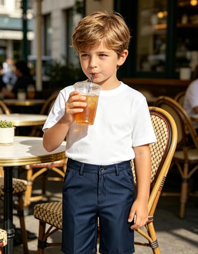 Image of Boy Shorts Kids Stretch School Uniform Clothes Flat Front Dress Casual Shorts with Pockets for Summer