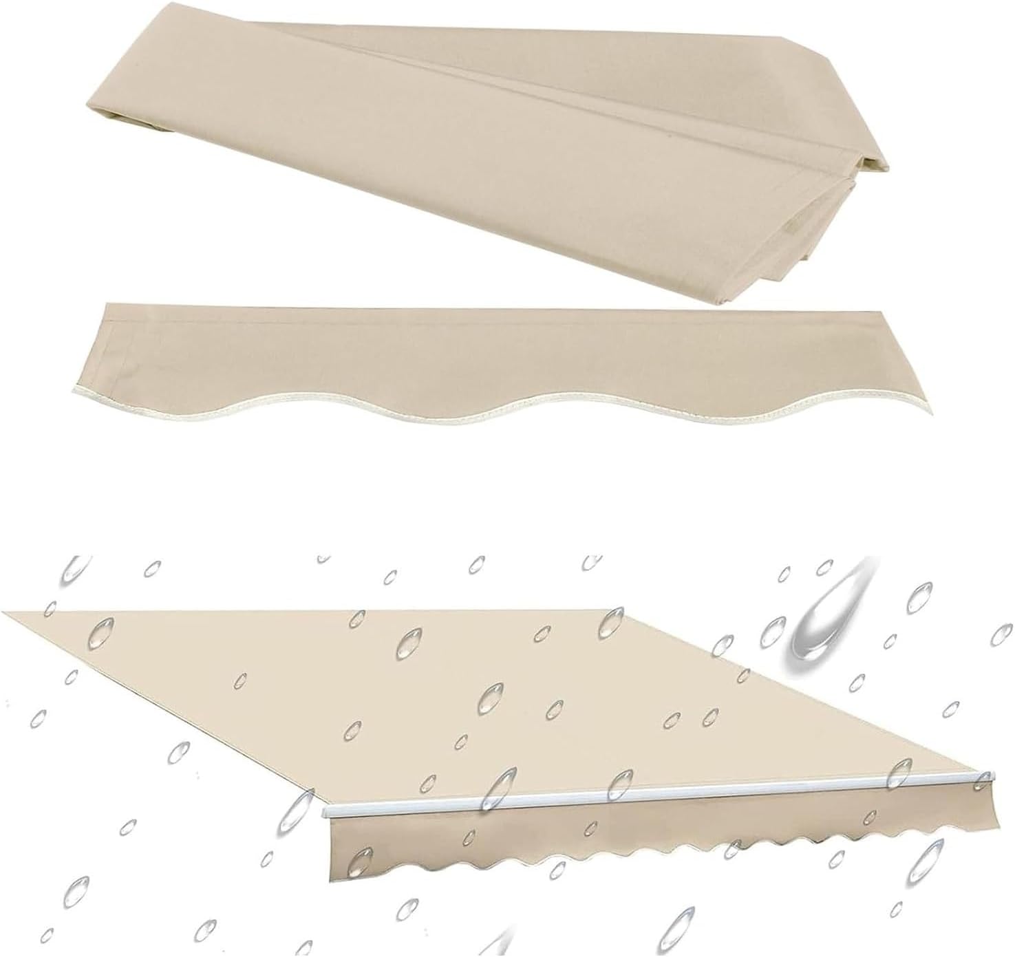 Awnings Replacement Fabric Window Door Sun Shade Shelter Replacement Canvas, Patio Awning Fabric Replacement， Retractable Awning Fabric Replacement, Waterproof Polyester Sun Shade Shelter Canvas(Beige