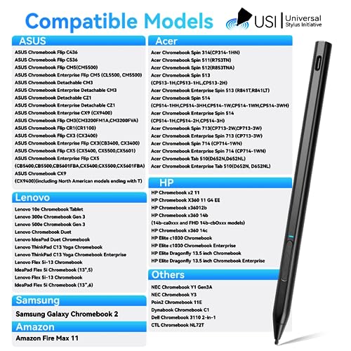 Image of Chromebook USI 2.0 Stylus for Lenovo Duet 3 Chromebook Ideapad Pen, 4096 Level Pressure Sensitive Pencil for Lenovo Chromebook Duet, ASUS Chromebook, HP Chromebook X360, Google Pixel Tablet,Black