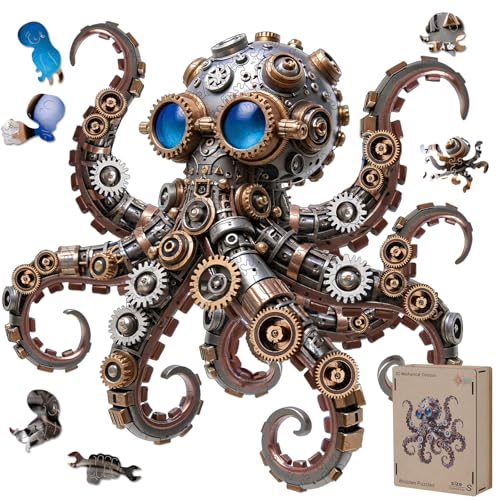 MEATRN Rompecabezas de Madera para Adultos, Pulpo Mecánico, 511 Piezas | Rompecabezas de Madera con Forma Irregular, Tema Océano, 18x18 in miniatura 1