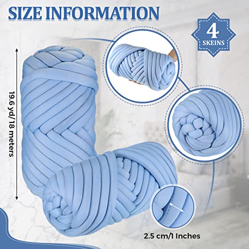 4 Skeins Arm Knitting Yarns 8.8Lbs Washable Giant Wool Yarn Bulk Thick Cotton Tube Chunky Knit Yarn For Hand Knitting Blanket Crochet Craft Pet Diy Pillow Bed (Light Blue) #TOP1