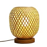  QJUZO Lámpara De Mesa De Madera, Pantalla En Mimbre Bambú Trenzada Rústica, Portalámparas E27 Lampara De Escritorio Vintage Para Cabecera Dormitorio Salón Escritorio Mesita De Noche