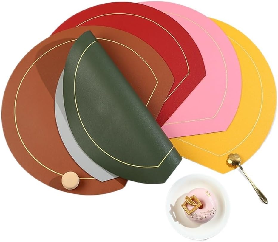 Semi-Circular Leather Placemat Insulation Mat Double-Sided Use Table Hotel Western Place