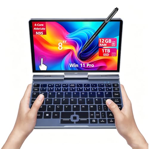 Image of 8-inch 2-in-1 Mini Laptop, N95, 12GB LPDDR5, 512GB /1TB NVMe SSD, 1280x800 Touchscreen, Wi-Fi 6, BT 5.2, Win 11 Pro, Pressure-Sensitive Pen, HDMI Output, Portable Convertible PC (N95-12GB-1TB)