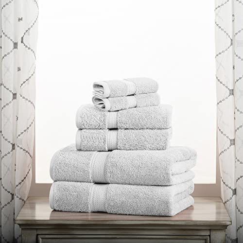 Superior Solid Egyptian Cotton Towel Set, Washcloths 13” X 13”, Hand Towels 20” X 30”, Bath Towels 30” X 55”, Silver, 6-Pieces #TOP6