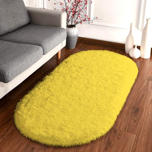 Image of Fluffy Silky Micro Fiber Polyster Carpet /Runner for Bedroom, Study Room, Playing Room, Guest Room ETC. 5x7 feet Feet, (Yellow)