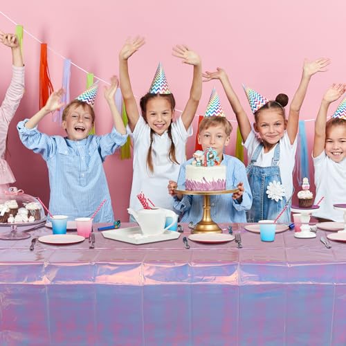 Image of 6 Pack Light Purple Plastic Tablecloths for Rectangle Tables, Shiny Disposable Laser Rectangle Table Covers Holographic Foil Tablecloth Iridescent Party Decoration Birthday Bridal Wedding, 39x108 Inch