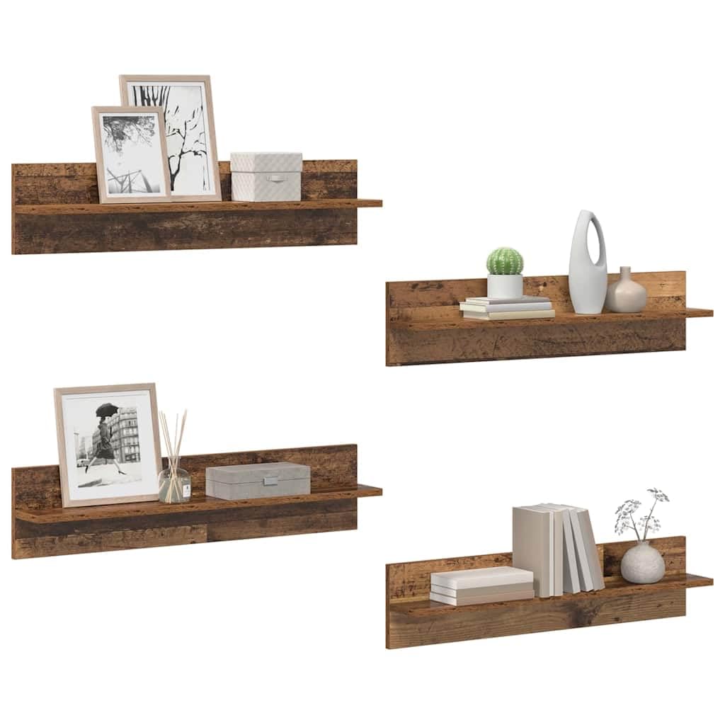 Estantería de pared, 4 unidades, madera recuperada, 80 x 11,5 x 18 cm, ahorra espacio y es resistente, con soporte invisible para salón, dormitorio, oficina, cocina, baño, pasillo, habitación