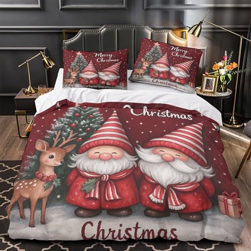 Parure de lit gnomes de Noël 3D en microfibre avec fermeture éclair - 2