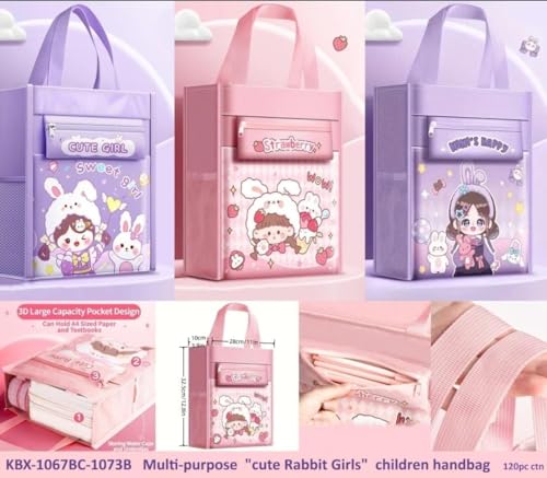 Image of Print Delight Handbag /Tutor Bag for Girls, Test Paper Book Storage Bag Kids Handmade Art Supplies Bags Thick Waterproof Portable Storage Bags for Kids (Nini's Happy Pouch Bag)
