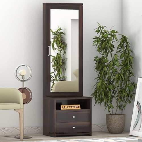 Image of Sheesham Wood Dressing Table with 2 Drawer Storage for Living Room Bedroom Wooden MackupVanities (Walnut Finish)