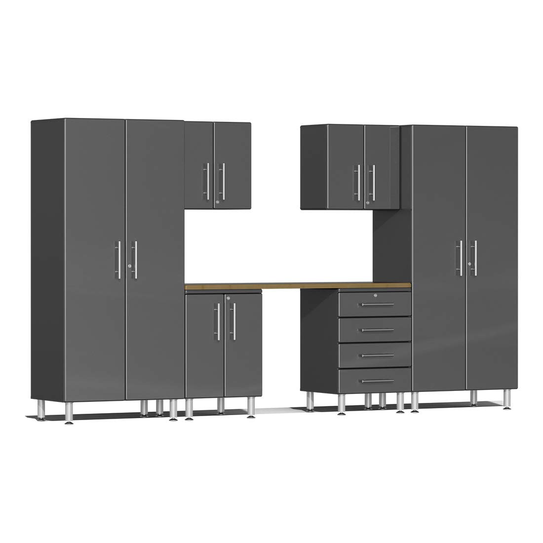 Ulti-MATE UG24072G 7-Piece Garage Cabinet Kit with Bamboo Worktop in Graphite Grey Metallic