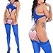 QueensHot Sexy Erotic Halter Cross Garter Belt Lingerie Babydoll Teddy Body stocking Catsuit - Blue -
