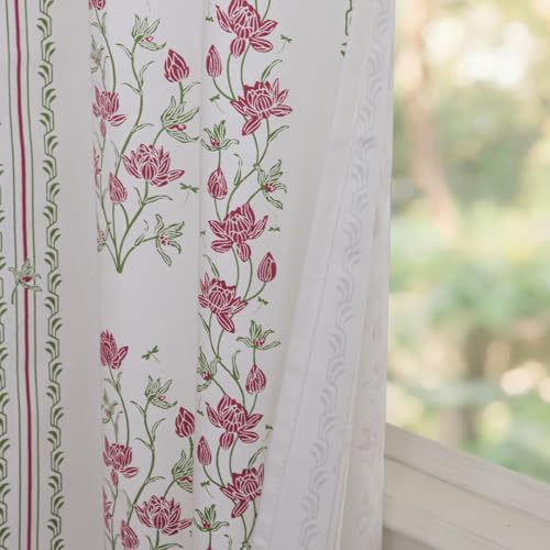 Image of HOMEMONDE Cotton Curtain Window 5 Feet 1 Piece- Floral Printed Room Darkening Curtain with Eyelets - (60 Inches, Petal Stripe)