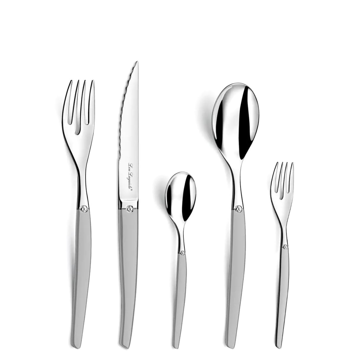 LOU LAGUIOLE - JET | Besteck Set 6 Personen | 30-teilig | Spülmaschinenfest | Tafelbesteck 6 Personen mit mikroverzahnter Klinge | Edelstahl satiniert | 18/0 Edelstahl