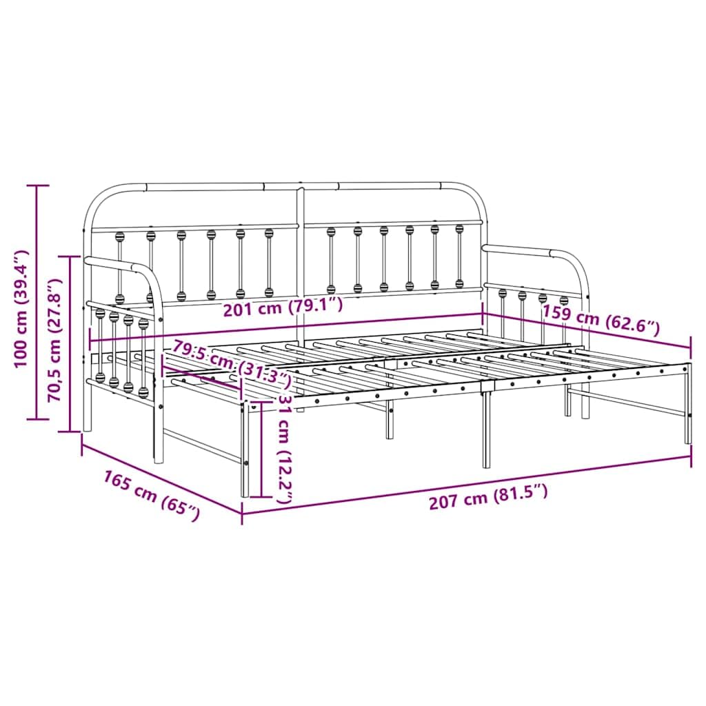 vidaXL Tagesbettrahmen Weiß 80 x 200 cm Pulverbeschichteter Stahl, Moderner, robuster Tagesbett-Rahmen, rechteckiges Metallbett, platzsparende Schlaflösung, wie EIN Sofa