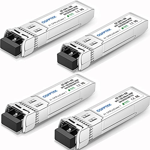 Image of QSFPTEK 10GBASE-SR SFP Module, SFP+ 850nm 300m Duplex LC MMF DOM Optical Networking Transceivers MINI GBIC Compatible SFP-10G-SR, and Other Open Switch, 4pcs