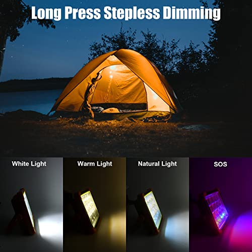 Rechargeable Solar Camping Light with Stand, Cordless 100W 12000mAh Battery Emergency Light with 4 Light Modes, Portable LED Work Flood Light for Power Failure, Car Repair, Construction Job Site - Thumbnail 2