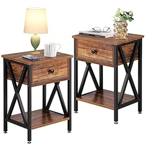 Vecelo modern nightstands x design side end table night stand storage shelf with bin drawer for living roombedroomloungeset of 2 rustic brown a2  urban country home decor