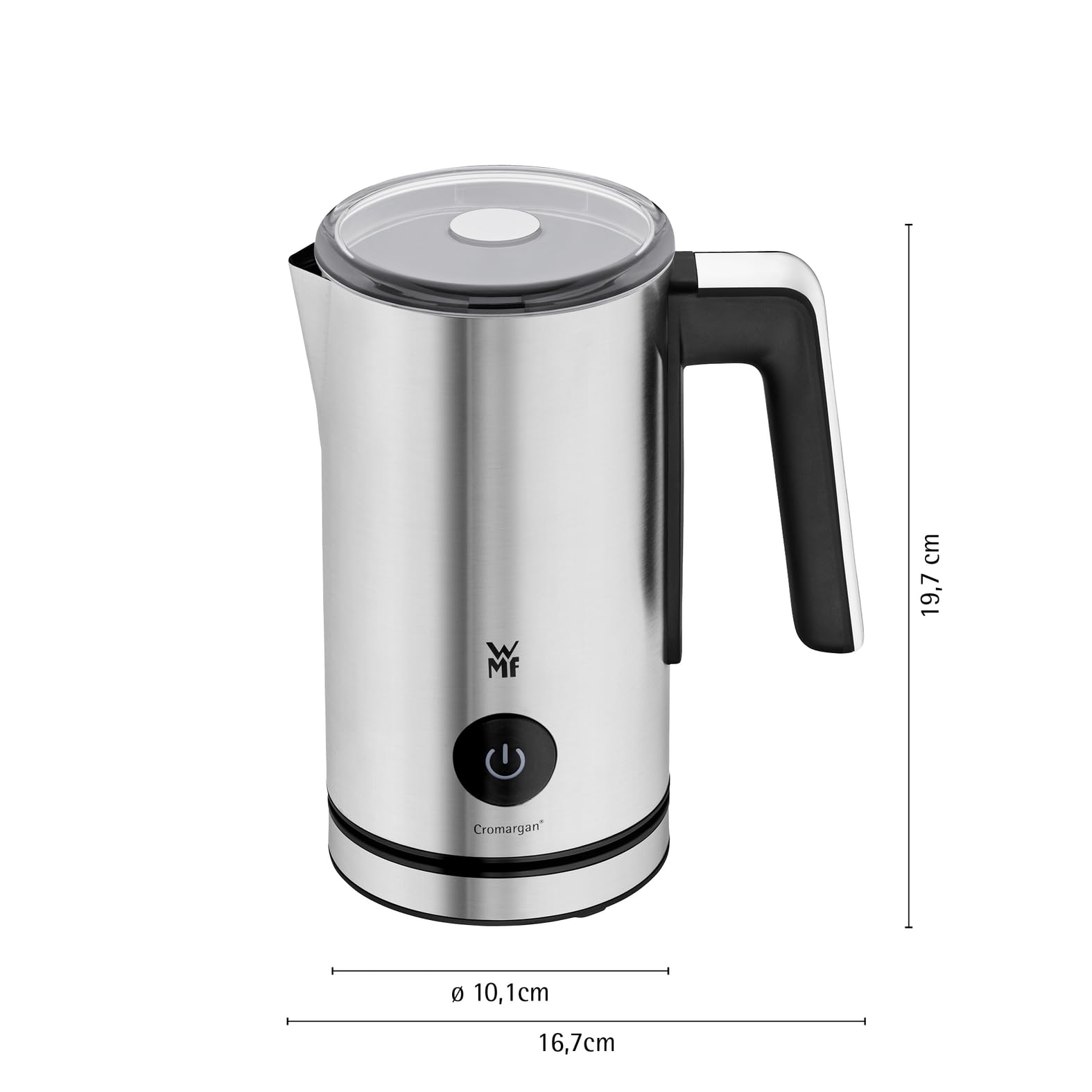 WMF Stelio Milchaufschäumer elektrisch, 500 Watt, 150-250 ml, Antihaftbeschichtung, kabellos, für Milchschaum heiss und kalt, heiße Schokolade, cromargan matt/silber
