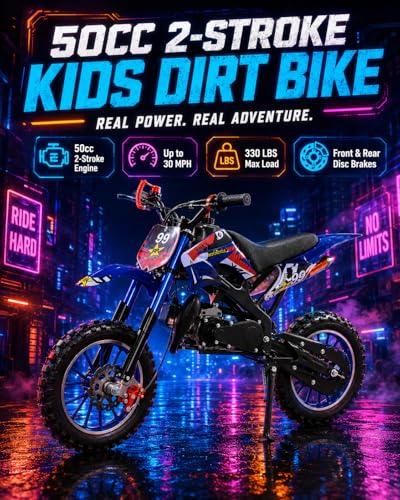 Image of 50cc Kid Gas Dirt Bike, 2-Stroke Gas Powered Kids Motorcycle