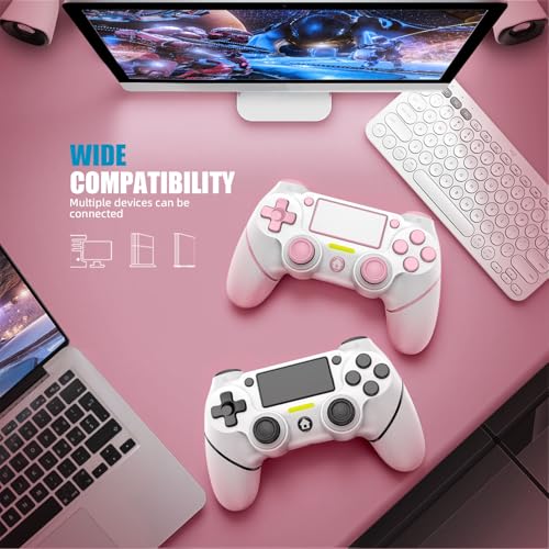Image of AceGamer 2 Pack for PS4 Controller, Wireless Controller for PS4 /Pro /Slim /PC, with Non-Slip Grip of Both Sides,3.5mm Audio Jack and USB-C Cable! (Pink and White)