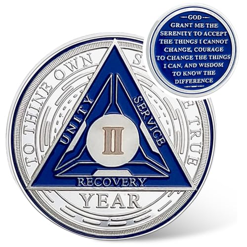 Image of Recovery Triangle 2 Year Sobriety Coin - Silver Roman Numeral NA AA Coins - 1-40 Prime NA /HA /AA Chips and Medallions - Narcotics Alcoholics Anonymous Sober Gifts for Men Women