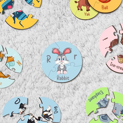 Image of Lefan Round Alphabet Jigsaw Puzzle for Kids Educational ABC Learning Toy 26 Piece Circular Puzzle Preschool Montessori Game Colorful Wooden Letters Toddlers Age 2 3 4 5 Years