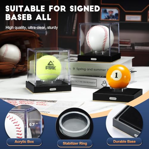 Image of JupDec Baseball Display Case for Single Autograph Ball, Clear Acrylic Cube Baseball Holder with Velvet Interior, UV Protected Stand Box with Durable Base, Ideal Gift for Sports Fans, Gold, 1 Pack