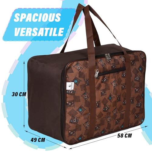 Image of Kuber Industries Storage Bag | Clothes Storage Attachi Bag | Underbed Storage Bag | Zipper Storage Bag | Wardrobe Organizer with Handle | Travel Attachi Bag | Flower Check | Large | Brown