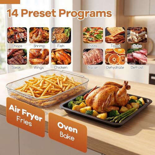 Image of ARLIME 14-in-1 Air Fryer Toaster Oven Combo, 1700W Stainless Steel Countertop Convection Oven with Bake, Rotisserie, Dehydrate & Defrost Functions, 26 QT Large Capacity, 60-Minute Timer & Accessories